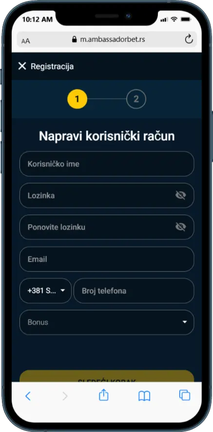 Ambassadorbet registracija korak 1 Ambassadorbet registracija - korak 1