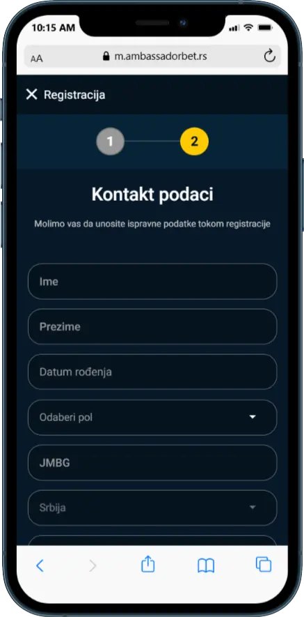 Ambassadorbet registracija - korak 2 Ambassadorbet registracija - korak 2