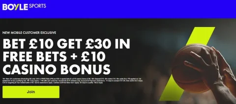 BOYLE Sports NBA Offer - Bet £10 Get £30 in free bets + £10 Casino Bonus & 20+ EARLY PAYOUT - WHEN YOUR BASKETBALL TEAM GOES 20 POINTS AHEAD, WE PAY OUT!