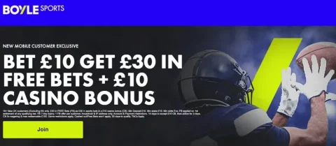 BOYLE Sports NFL Offer - Bet £10 Get £30 in free bets + £10 Casino Bonus & WIN 25% MORE WITH BET BUILDER BOOST / 17+ Early Payout – When Your team goes 17 points ahead, We Pay Out / WATCH LIVE NFL