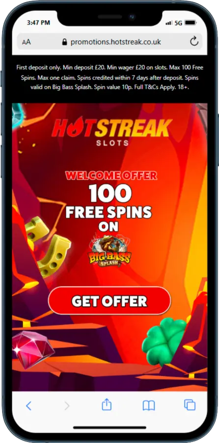 Hot Streak Casino Welcome Bonus - 100 CASH SPINS ON BIG BASS SPLASH