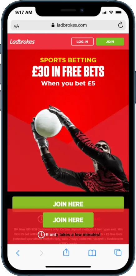 Ladbrokes Welcome Offer - £30 in Free Bets - When you bet £5 on Sports