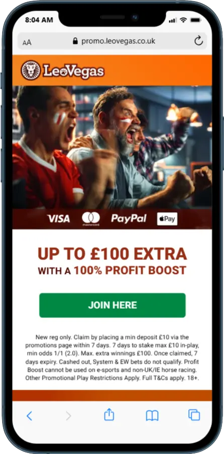 LeoVegas Welcome Offer LeoVegas Welcome Offer - Up to £100 extra with a 100% profit boost
