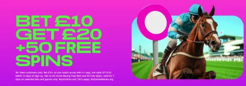 Midnite Horse Racing Offer - Bet £10 get £20 + 50 free spins