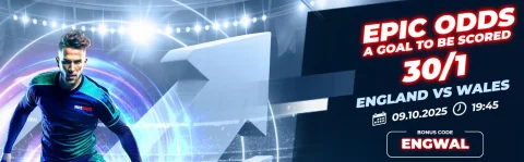 NetBet Special Offer -Epic Odds
A Goal to be scored - 30/1 England v Wales