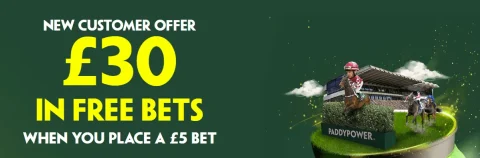 Paddy Power Horse Racing Offer - £30 IN FREE BETS WHEN YOU place a £5 BET