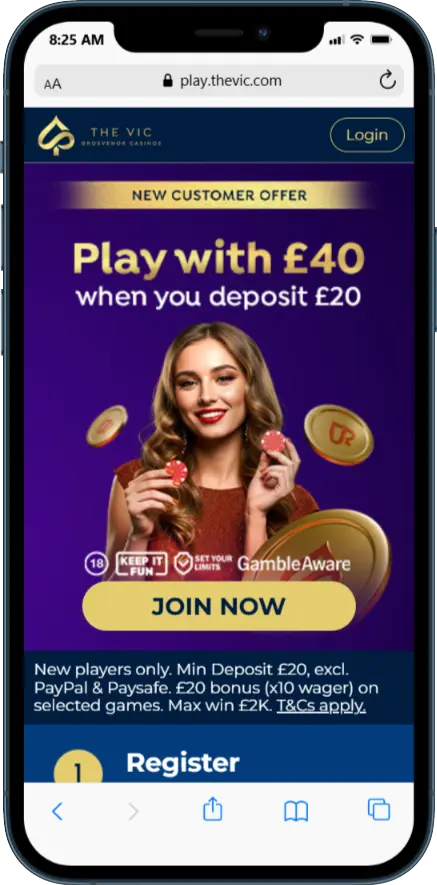 The Vic Casino New Welcome Bonus - Deposit £20 play with £40