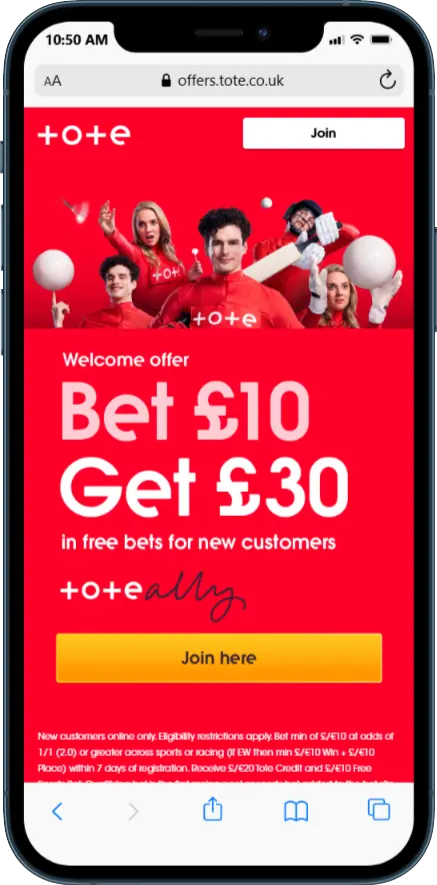 tote Welcome Offer - Bet £10 Get £30 in Free Bets